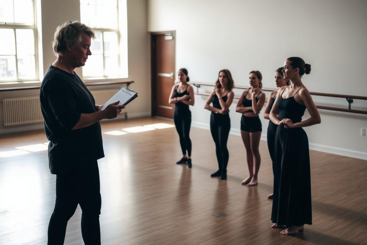 Choreographer directing a group of dancers during a rehearsal