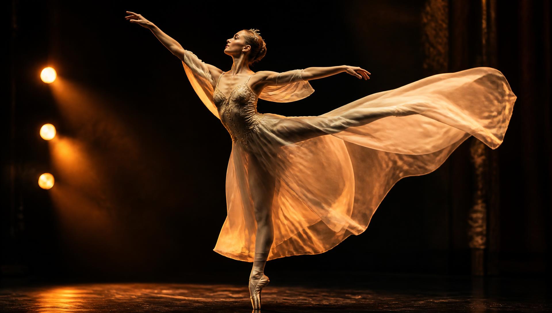Dancer performing under warm stage lighting